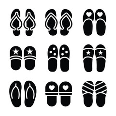 Flops and Slippers Glyphs Vector Icons Set 