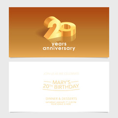 20 years anniversary invitation card vector illustration. Design template element