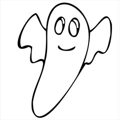 cute kind ghost coloring book, vector doodle element for halloween celebration in black style, black outline