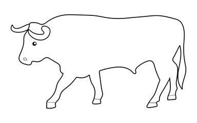 bull. black and white outline drawing by hand. print, template.