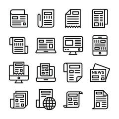 Media, News, News Article, Newspaper and Print Media Icons Set