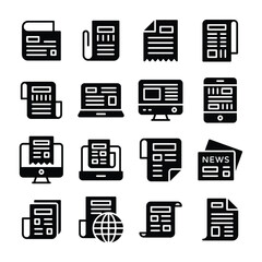 Media, News, News Article, Newspaper and Print Media Icons Set