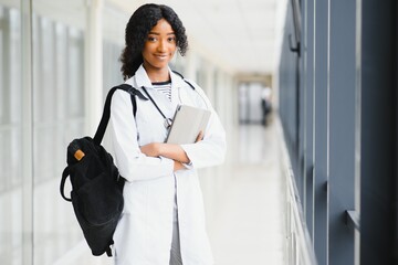 African girl medical school student. The concept of medical education and healthcare