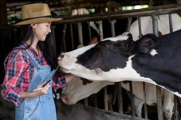 Veterinarian or Farmer have recording details on the tablet of each cow on the farm.