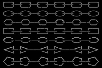 A set of seven different types of chains. Illustration for various purposes of icons, brochures, banners, logos, and more.
