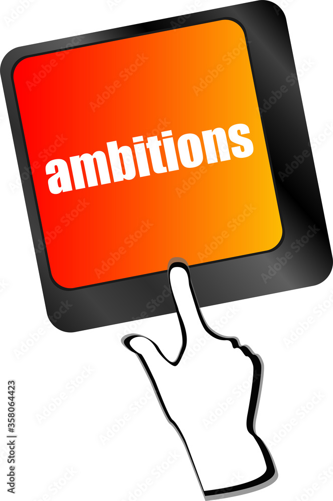 Poster computer keyboard with ambition button - business concept, keyboard keys