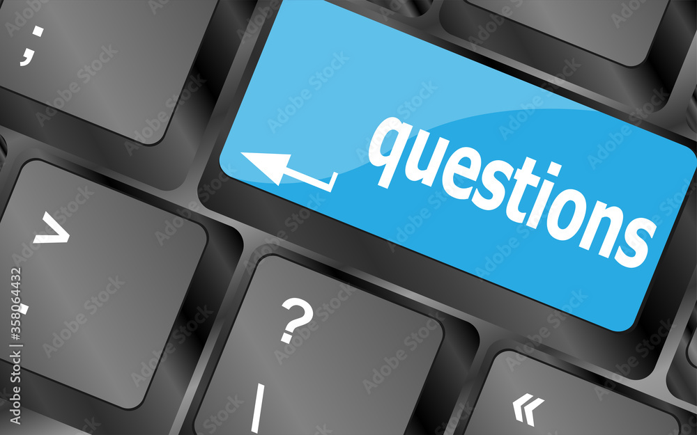 Poster computer keyboard key with key questions, closeup