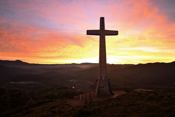 The cross on the mountain Ustore in the province of Gipuzkoa, Basque Country, Spain, Tolosa.