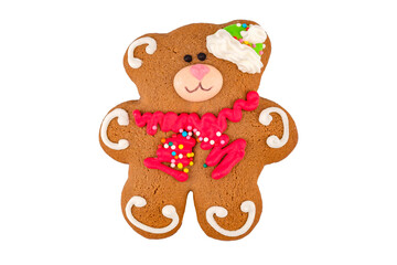 Colorful Bear shaped gingerbread isolated on white background.