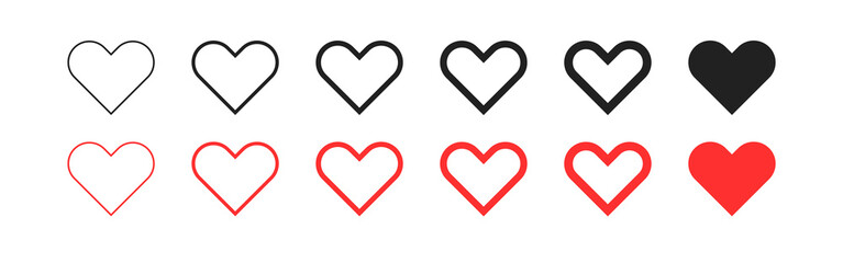 Heart collection flat isolated icon on white background, vector