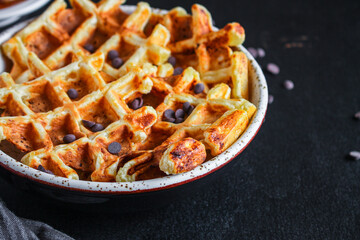 waffles sweet homemade dessert Menu concept healthy food background top view copy space  