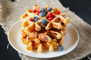 waffles sweet homemade dessert Menu concept healthy food background top view copy space  