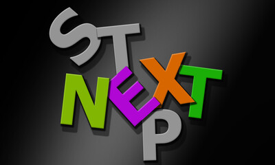 Next step word composed of multicolored alphabet