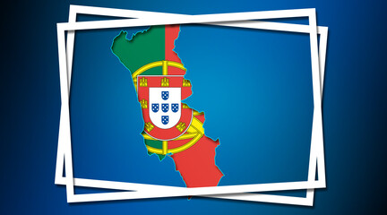 Map of Portugal land border with flag in white frames