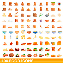 100 food icons set. Cartoon illustration of 100 food icons vector set isolated on white background