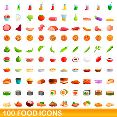 100 food icons set. Cartoon illustration of 100 food icons vector set isolated on white background
