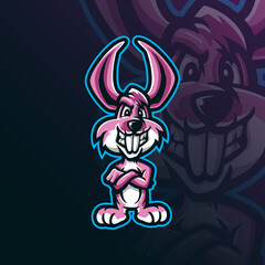 rabbit mascot logo design vector with modern illustration concept style for badge, emblem and t shirt printing. smart rabbit illustration.