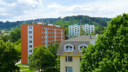 Fototapeta na wymiar Czech housing estate of blocks of flats on Habrmanova Street in Ceska Trebova