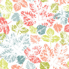 Leaf Stamp Seamless pattern. Leaf imprints. Foliage. Leaves silhouettes background