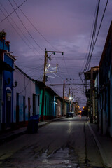 Street at night in the residential neighbourhood of Real del Jigue in the city centre, Trinidad, Cuba