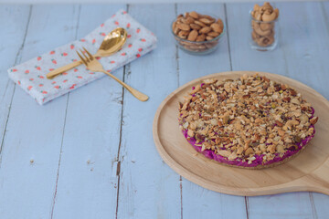 Almond on Purple Cake. purpel sweet potato brownie.