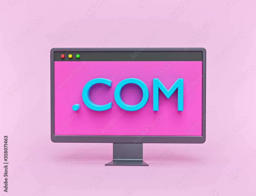 Poster minimal Website domain icon. Com internet address on a computer screen. 3d rendering