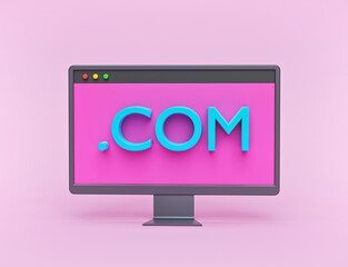 minimal Website domain icon. Com internet address on a computer screen. 3d rendering - obrazy, fototapety, plakaty