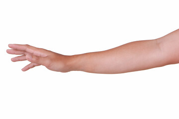 Male asian hand gestures isolated over the white background. 