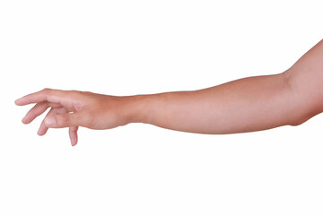 Male asian hand gestures isolated over the white background. 