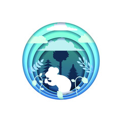 Blue Abstract Paper Cut Design Elements Vector Background Mouse Fauna