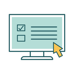 computer with cursor arrow line and fill style icon design, Education online and elearning theme Vector illustration
