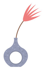 Flower vase vector, isolated icon of container with floral decoration for home closeup minimalistic design. Natural decor for interior circle shape