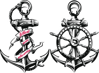 Anchor and ship wheel  vector illustration © adver2002ua