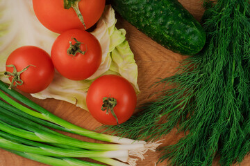Salad set, tomato, cucumber, onion, dill