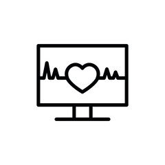 Online Cardiology, E-health line flat vector icon for mobile application, button and website design. Illustration isolated on white background. EPS 10 design, logo, app, infographic.