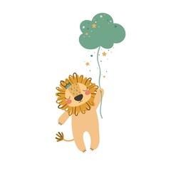 Cute lion. Use this clipart to create baby shower invites, nursery art, birthday decor, greeting cards, children's clothing. Vector illustration.