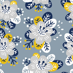 Seamless floral pattern. Fabric design with simple flowers. Vector cute repeated pattern for fabric, wallpaper or wrap paper
