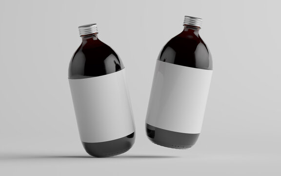 Cold Brew Coffee Amber / Brown Large Glass Bottle Packaging Mockup - Two Bottles. Blank Label