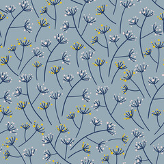 Seamless floral hand-drawn pattern. Flowers and leaves. Repeat background.