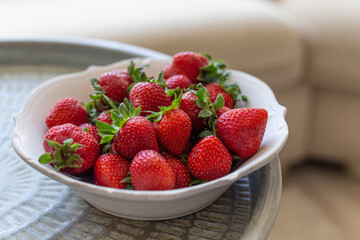 Strawberries in a white bowl