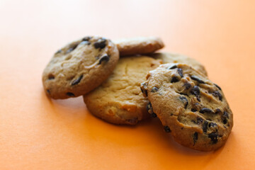 Delicious cookies with chocolate. Food for sweet tooth. Dessert