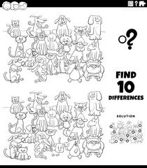 differences educational task with cats and dogs color book page