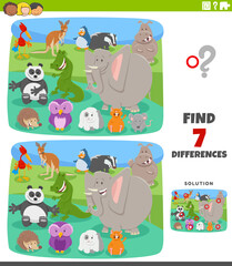 differences educational game with cartoon animals