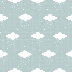 Seamless pattern of the sky and white cloud with rainwater and a square grid as wallpaper