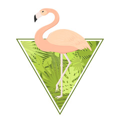 Pink Flamingo Summer Tropical composition. Trendy exotic design. Perfect for banner, flyer, card and more.  Isolated. Vector.