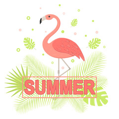 Pink Flamingo Floral Summer background. Vector illustration