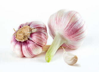 garlic and a part retouched and isolated white background