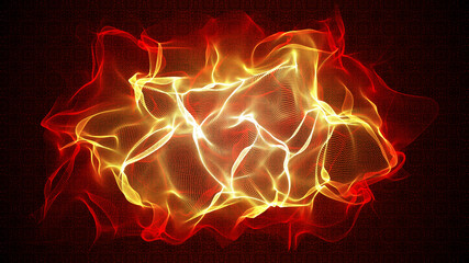 Abstract Fractal Yellow Red Wavy Turbulent Flame Dots Lines On Dark Red Pattern Background