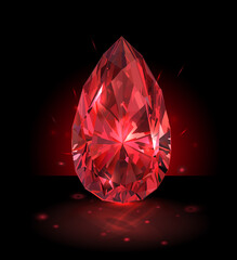 Beautiful red gem on a black background. Vector illustration.