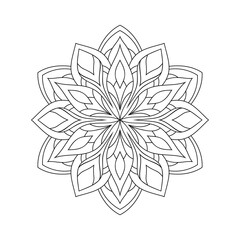 Simple abstract mandala with floral elements on white isolated backrgound. For coloring book pages.